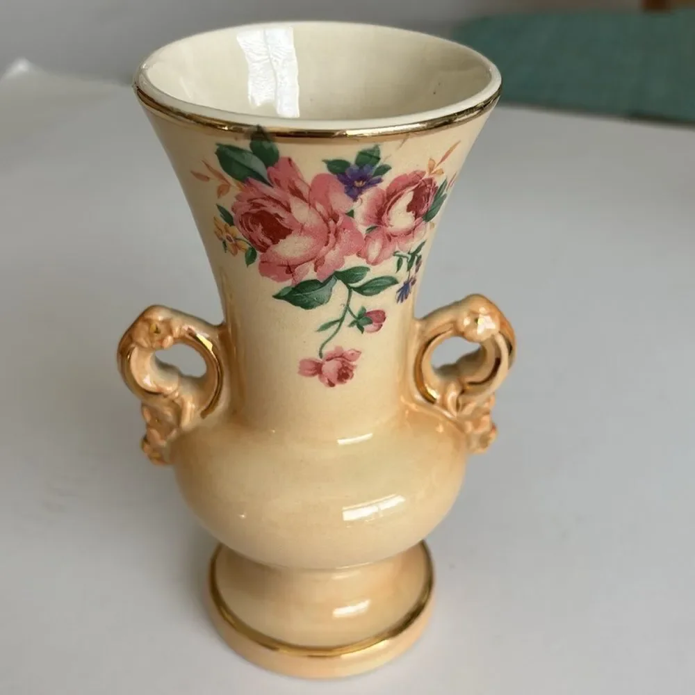 Vintage 1940s Spaulding China Co Wild Rose 6” Vase Gold Decoration